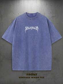 1PC Y2K Vintage Washed T-Shirt | Men's YLA Graphic Tee | Gym Graphic Tee | Gifts For Men Or Boyfriend | 100% Cotton | 230Gsm Thickened Fabric | Unisex - 藍色 - 查看 3