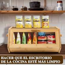 Panera de Bambú Caja de Pan de Bambú para Encimera de Cocina Contenedor de Almacenamiento de Pan de Gran Capacidad con Ventana Transparente Contenedores de Almacenamiento de Pan - Bambú - Ver 6