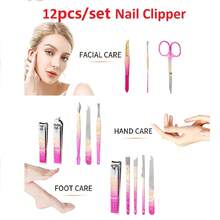 12pcs Ombre Pink Manicure Set, Nail Clipper, Foot Care, Eyebrow Grooming Tools, Nail Care & Foot Care Tools - Pink - View 2