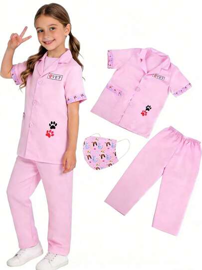 3pcs Kids Doctor & Veterinarian Role Play Costume Set - Includes Coat And Mask Medical Role Play Outfit, Educational Dress Up Toys For 3-6 Years Old Boys And Girls, Ideal For Halloween, School, Carnival And Birthday Gifts