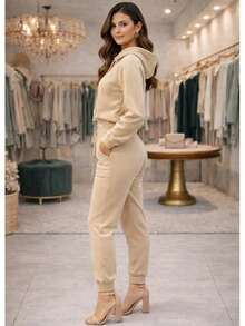 Women's 2-Ply Fleece Tracksuit Set, Winter Fashion, Cold Weather. - 摩卡棕 - 查看 2