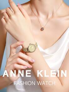 Anne Klein Women's Gold Quartz Bracelet Watch, Pink Dial, Gold Hands & Roman Numerals, Elegant Ladies Gift Watch With Adjustable Gold Chain Bracelet - Gold - View 2