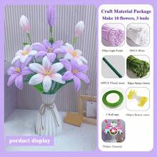 362朵百合花套装，粉色和紫色，含毛根花茎、花茎和胶带，适合婚礼和母亲节礼物，DIY百合花毛根制作套装 - 百合花 - 查看 11