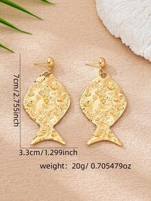 1 Pair Exaggerated Hammered Texture Dangle Fish Tail Earrings For Women - Yellow Gold - View 2