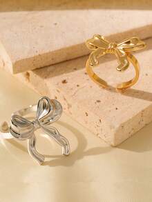Bague nœud en acier inoxydable plaqué or 18K, bague nœud ruban élégante, convient pour les femmes/cadeau de la fête des mères - anneau - Voir 3