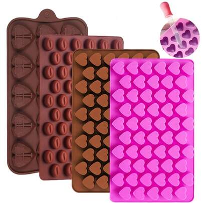 2pcs/Set Heart & Coffee Bean Shaped Silicone Candle Mold, Plastic Dropper, Suitable For Resin, Wax, Candle Making, Soy Wax Crafting, Lover DIY, Candlelight Dinner Table Decor, Valentine's Day & Thanksgiving Gift