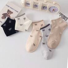 5 pares de calcetines invisibles de tobillo con rayas y moños lindos, transpirables, para mujer, adecuados para uso diario y casual, para todas las estaciones - Multicolor - Ver 4