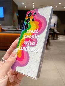 1pc Fashionable Rainbow Ripple Letter Pattern Transparent Soft TPU Shockproof Anti-Scratch Anti-Fingerprint Protective Phone Case, Camera Lens Protection Compatible With Samsung, Nothing, Pixel, - Multicolor - View 6