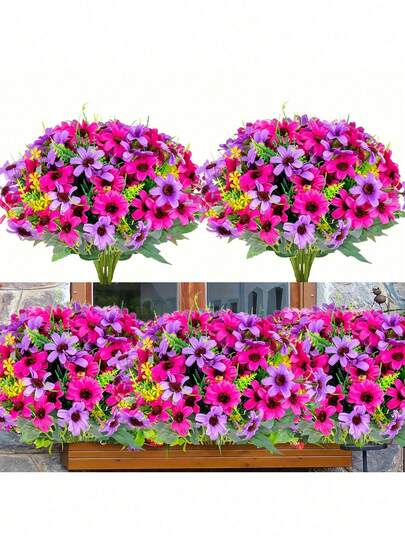 4 bouquets de fleurs sauvages artificielles, résistantes aux UV. Convient pour la décoration intérieure et extérieure, la maison, l'hôtel, le bureau, le mariage, la fête, le jardin, le porche, la villa. Idéal pour la décoration de la cour, du cadre de fenêtre, la photographie, l'aménagement du jardin