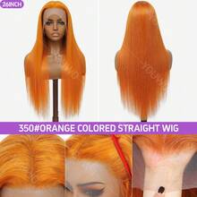 200% 密度 8-34 英寸姜橙色骨直发 13x4 混合真人发假发 Remy 巴西 13x4 透明蕾丝前额假发 女士 - S350 - 查看 3