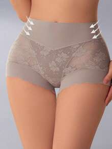 Pantalones cortos de control de abdomen y elevación de cadera de mujer, de cintura alta, de jacquard, para uso casual diario - Albaricoque - Ver 3