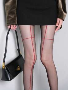 性感虾线丝袜，女士极简性感高透明黑色紧身裤袜，显瘦竖线连裤袜 - 彩色 - 查看 3