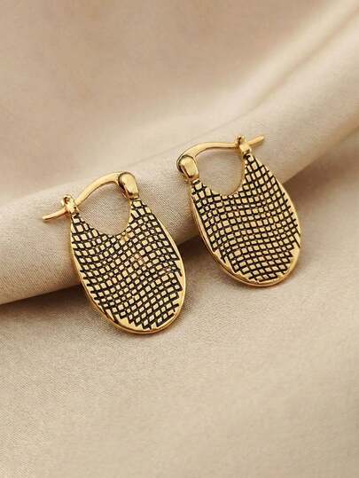 1 Pair Modern Geometric Grid Earrings, Black And Gold Contrasting Architectural Style Lightweight Earrings, Suitable For Workplace And Daily Wear, Made Of Copper Material That Resists Fading And Allergies