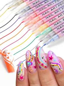 Bộ 12 bút vẽ móng nghệ thuật, bút vẽ acrylic 0.7mm, bút kẻ viền móng chống thấm nước, bút chấm khô nhanh dùng cho DIY, vẽ móng 3D chính xác, phù hợp cho DIY tại nhà và salon, thiết kế chi tiết bền lâu - Nhiều màu - Xem 2