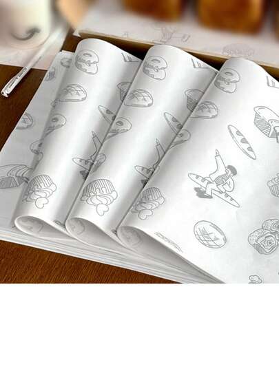 30/60pcs Baking Food Paper, Disposable Plate Liner, Bread/Cake/Pastry Tray Paper, Grease-Proof Food Packaging Paper For Bakery