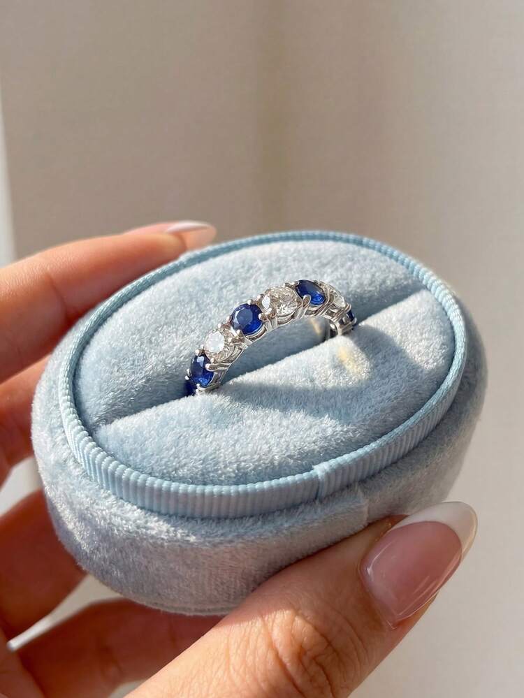 1 chiếc nhẫn bạc 925 kiểu dáng tối giản hình học đính đá Cubic Zirconia lấp lánh, nhẫn đơn giản, trang sức tinh tế, thích hợp làm quà tặng sinh nhật, dự tiệc, đám cưới cho phụ nữ. - Nhẫn kim cương thời trang - Xem 4