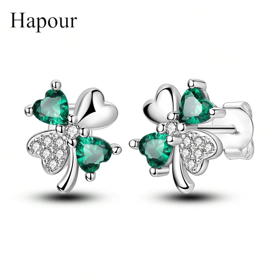 Pendientes de trébol de cuatro hojas de plata de ley 925 para mujer - Plateado - Ver 1