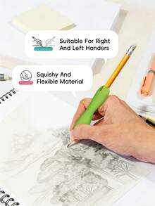 2-In-1 Ergonomic Writing Aid And Posture Corrector, Ergonomic Pencil Grip With Sensory Feedback, 6 Vibrant Colors (Pink, Green, Blue, Purple, Red, Yellow) For Adults & Beginners, Enhance Grip Control And Writing/Drawing Skills, Suitable For Pens And Art Tools, Improve Writing Ability, Comfortable Grip, Soft Material, Flexible Design, Learning Tool, Ambidextrous Writing Aid - Multicolor - View 3