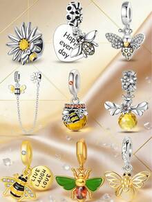 蜜蜂和雏菊吊坠串珠，适合DIY手链，女士饰品礼物 - 彩色 - 查看 1
