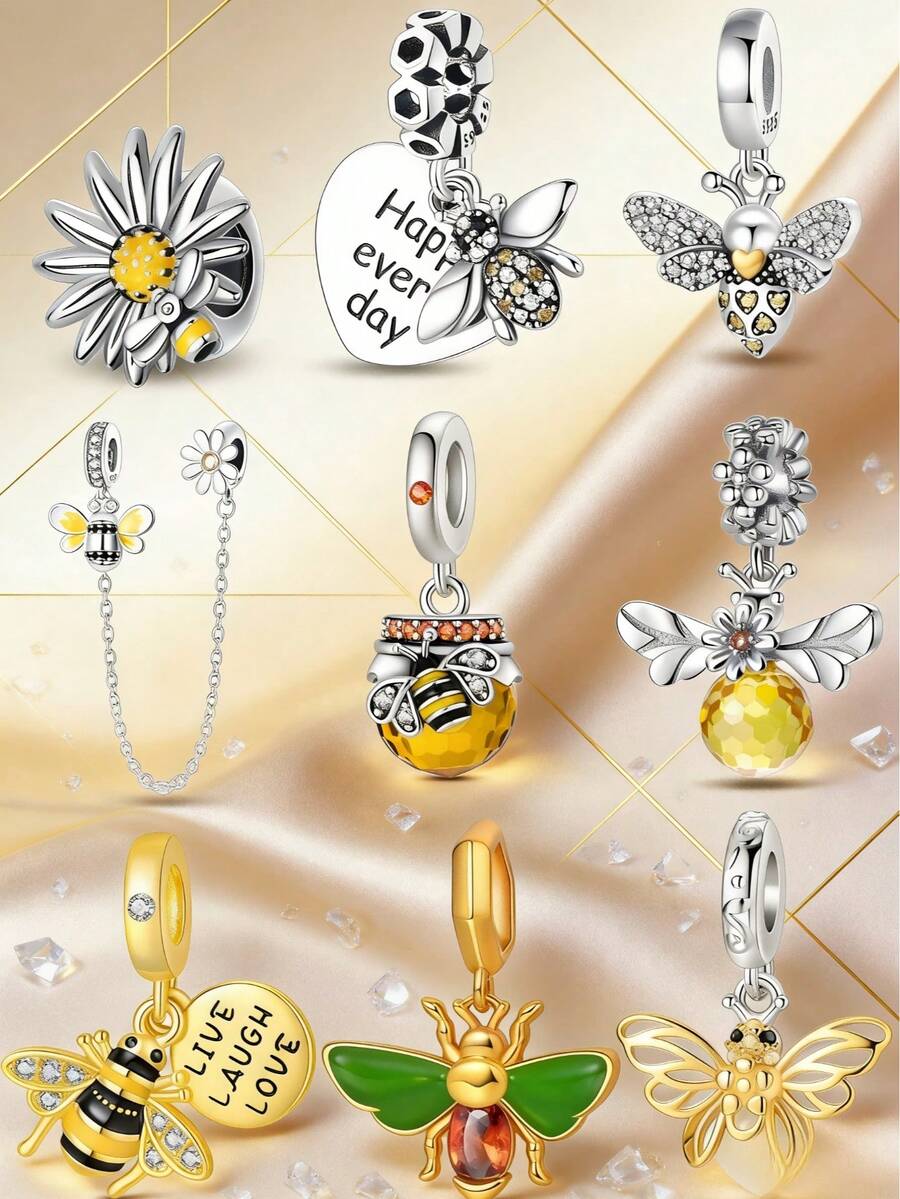 蜜蜂和雏菊吊坠串珠，适合DIY手链，女士饰品礼物 - 彩色 - 查看 1