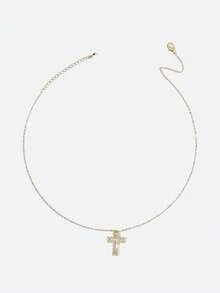 这款奢华时尚的心形项链采用铜合金材质，搭配锆石吊坠，适合日常通勤和节日场合佩戴。 - 十字架吊墜 - 查看 5