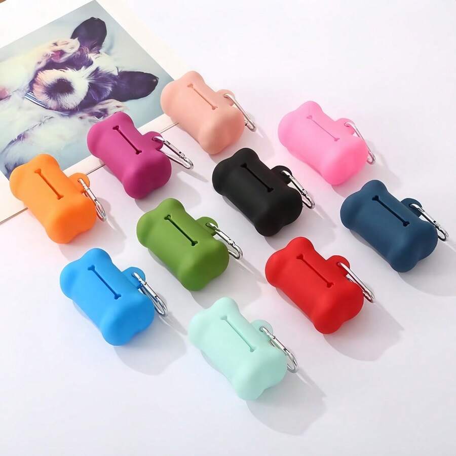 新款宠物粪便袋收纳器，软橡胶骨头形状垃圾袋分配器，适用于狗狗 - 查看 1