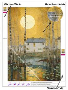 5D钻石画 | 金色月光下的白桦林湖景，DIY钻石画套装。高耸的白桦树，皎洁的满月，平静的水面倒映着宁静的湖光山色，温馨舒适。手工装饰画，5D DIY刺绣马赛克艺术，打造属于你自己的DIY墙面艺术，享受动手制作的乐趣，馈赠亲友的最佳礼物。 - 無框 - 查看 8
