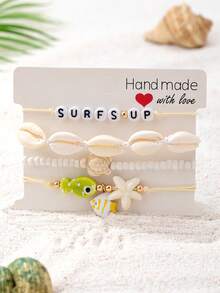 Handmade Bohemian Woven Rope Bracelets Set, Stretchy Wax String Bracelet Surfing Anklets Set For Women, Layering Bracelet With Starfish Cowrie Shell Charms, Summer Vacation Beach Jewelry - Multicolor - View 12