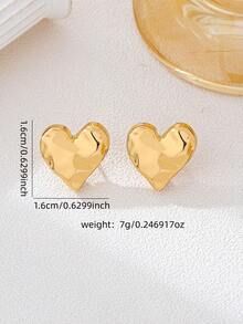 1 Pair Petite Geometric Heart Stud Earrings - Yellow Gold - View 3