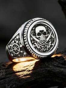 [Gothic Skull Ring] [Rugged Texture]Vintage Punk Style Jewelry, Classic Vintage Gothic Hip-Hop Skull Ring, Copper Ring - Silvery Exquisite Skull Design, Suitable For Halloween, Christmas, Birthday Gift Ring, For Teenager Intricate Design, 1 Piece - Multicolor - View 11