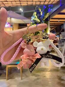 Móc khóa hình gấu bông hoạt hình bằng nhựa có chuông, thiết kế 3D lập thể, mặt dây chuyền ba lô, phụ kiện móc khóa xe hình gấu bông dễ thương, quà tặng móc khóa sáng tạo cho Halloween, Ngày Nhà giáo, giá đựng thẻ ID, trang trí xe hơi. - Gấu len - Xem 4