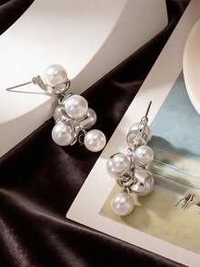1对欧美风格不对称几何珍珠耳坠（女士款） - 彩色 - 查看 3