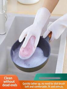 1 Pair Innovative Silicone Dishwashing Gloves With Built-In Scrub Brush, Double-Sided Cleaning, Waterproof And Durable, Effortless Kitchen And Household Cleaning, Hand Protection - Upgraded Version - View 5