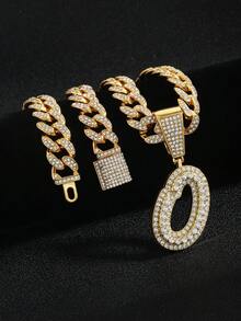 嘻哈风镶钻链，配定制草书字母吊坠，镀金项链，个性化首字母首饰 - 嘻哈字母項鍊 - 查看 25