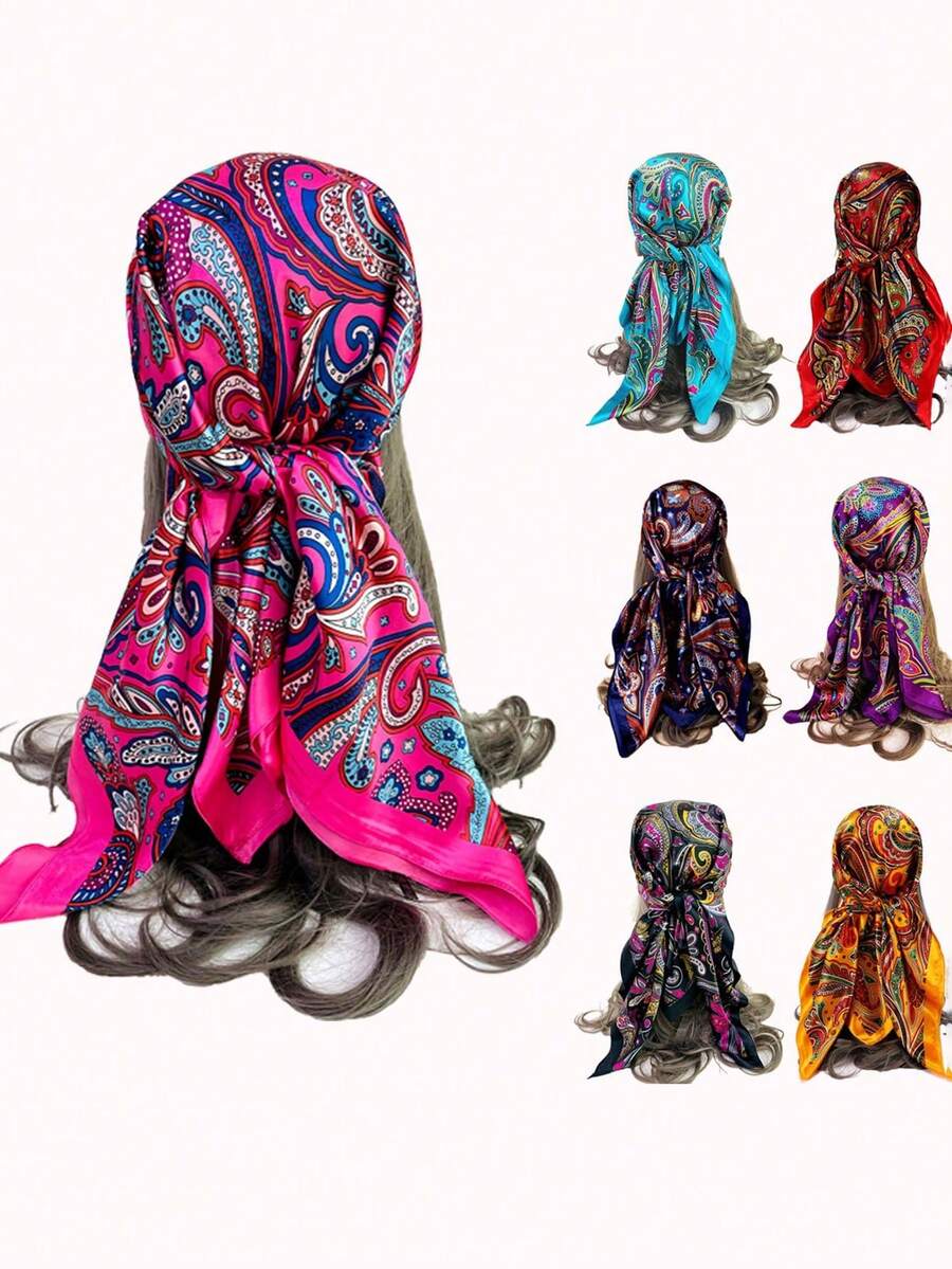 1pc Paisley Pattern Printed 90cm Fabric Square Scarf, Can Be Used As Headwrap, Bandana Or Shawl Elegant Bandana,Hair Band,Head Band Ideal For Dressing Up Your Look - Red - View 1
