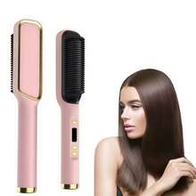 LUYAO Electric Hair Straightening Brush, Rapid Hair Straightening Styler, Hot Brush, 5 Temperature Settings, Suitable For Home And Salon Use, Rapid Heating Hair Styling Tool - Pink - View 9