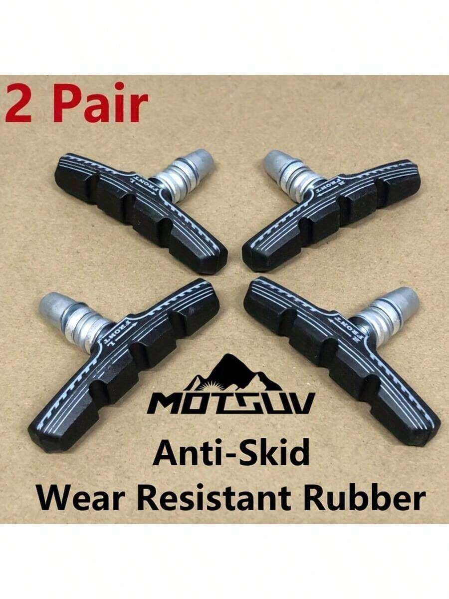 2 pares de pastillas de freno para bicicleta de montaña/bicicleta de carretera MOTSUV, accesorios de bloques de freno de goma universal V-Brake - Negro - Ver 1