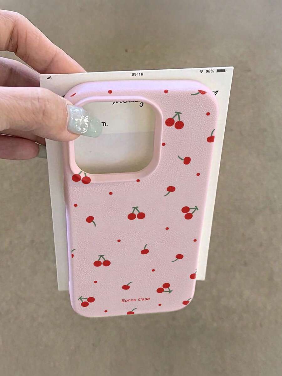 1pc Minimalist Cherry Red Polka Dot & Letter Graphic Phone Case, Anti-Fall Anti-Scratch Anti-Fingerprint Leather Texture TPU Soft Shell Compatible With Apple 11/12/13/14/14Plus/15/15Plus/16/16Plus/7/8Plus/17/17Pro And Other Models - Multicolor - View 1