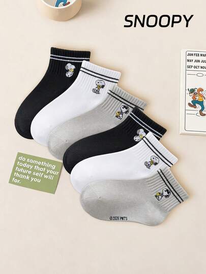  6/3 pares de calcetines de tobillo para niños con diseño bordado auténtico de Snoopy, calcetines infantiles con diseño de dibujos animados de Snoopy, calcetines casuales versátiles y transpirables resistentes al olor, adecuados para estudiantes, regalos y uso diario