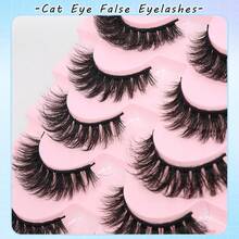 7 对假睫毛，浓密卷翘，睫毛长度 5-16 毫米，仿貂毛，柔软，适合派对、节日妆容，适合初学者，易于使用，黑色睫毛杆。 - 黑色 - 查看 4