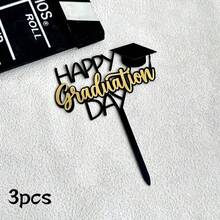 1pc/3pcs/5pcs Black & Gold Acrylic 2026 Graduation Cake Topper, Suitable For Graduation Theme Party DIY Cake Baking Decoration - Multicolor - View 14