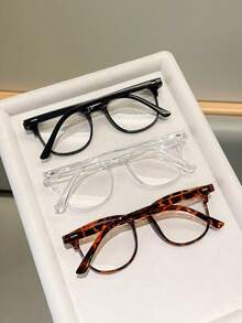 Unisex Casual Retro Geometric Fashion Transparent Lens Glasses, Suitable For Various Outfits, Streetwear, Travel And Beach - Multicolor - View 2