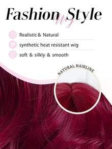 18 Inch Red Natural Layered Long Curly Wig With Bangs, Women Synthetic Wavy Layered Wig Suitable For Daily Wear, Party, Date And Cosplay, A Practical Gift For Girls - Red - View 5