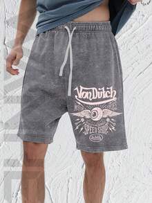 WANHE Washed Shorts, Unisex Style, Couples' Matching Outfit - Ideal For Spring & Summer Wear, St. Patrick's Day, March Madness, Music & Art Festivals, Easter, Carnival, Perfect Gift Choice. Motorcycle Speed Shop Print, Washed Shorts For Motorcycle Enthusiasts, Street Style Summer Casual Wear, Graphic Design, Comfortable Fit, Urban Lifestyle - 灰色 - 查看 1