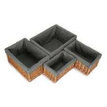 Red Hamper Double Steamed Grey Cotton Lining Wicker Storage Basket - Transparent Black Model - View 2