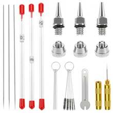 21-Piece Airbrush Nozzle Cap Kit With Needles And Cleaning Tools - Airbrush Needle Replacement Parts For 0.2/0.3/0.5 Mm Sizes - như hình - Xem 2