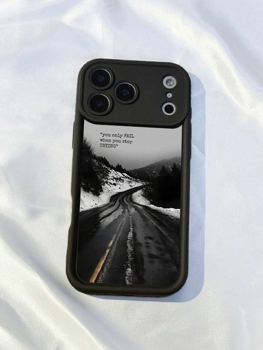1个励志标语手机壳，黑白雪路图案全包防震保护壳，兼容 7P、XR、13、14、15、16 Pro Max，Galaxy S22、S23、S24、S25 Ultra、A13、A14、A15、A16、A53、A54、A55等机型 - 黑色 - 查看 1