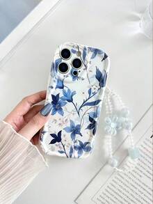 1 Piece Of Fashionable Phone Case. Does Not Include Lanyard Or Stand. Blue Floral Novelty Cream Flower Textured Wavy Floral Painted Edge Anti-Drop Phone Case With Bracelet Accessory, Compatible With IPhone 17 Pro/17 Air/17/17 Pro Max/16/11/16 Pro/16 Plus/16 Pro Max/16e/15 Pro Max/13/14/12/XS/XR/7G/8P, Galaxy S25/S25 Plus/S25 Ultra/A16/A36/A26/A56/A50/A12/A32/A52/A72/A51/A21S/A13/A14/S24/S24 Plus/S24 Ultra, S22/A52/A53/A54/A55/S23, 11/12 Pro/12/12X/13 Pro/14 Pro/15 Pro, 10/9/Note 9/12c/Note 11 Pro/Note 8 Pro Spring - 多色 10 - 查看 4