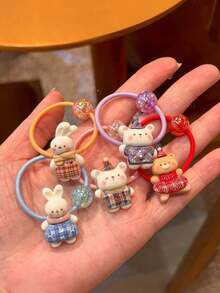 2pcs/Set Cute Cartoon Rabbit Hair Scrunchies, Bear Hair Ties, Elastic Headbands, Hair Accessories - Multicolor - View 1
