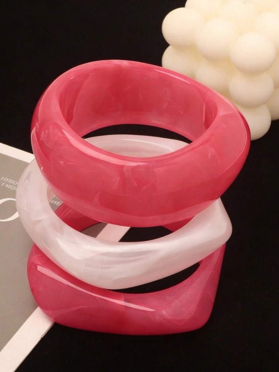 Bộ 1 vòng tay acrylic màu hồng cánh sen, kiểu dáng tối giản thanh lịch, phù hợp để đeo hàng ngày, đi nghỉ mát hoặc tham dự các sự kiện Ramadan. - Màu Hồng Tươi - Xem 1